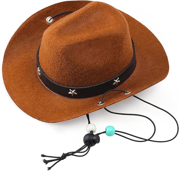 Yewong Pet Cowboy Costume Accessories Dog Cat Pet Size Cowboy Hat and Bandana Scarf West Cowboy Accessories for Puppy Kitten Party Festival and Daily Wearing Set of (Coffee hat+red bib)