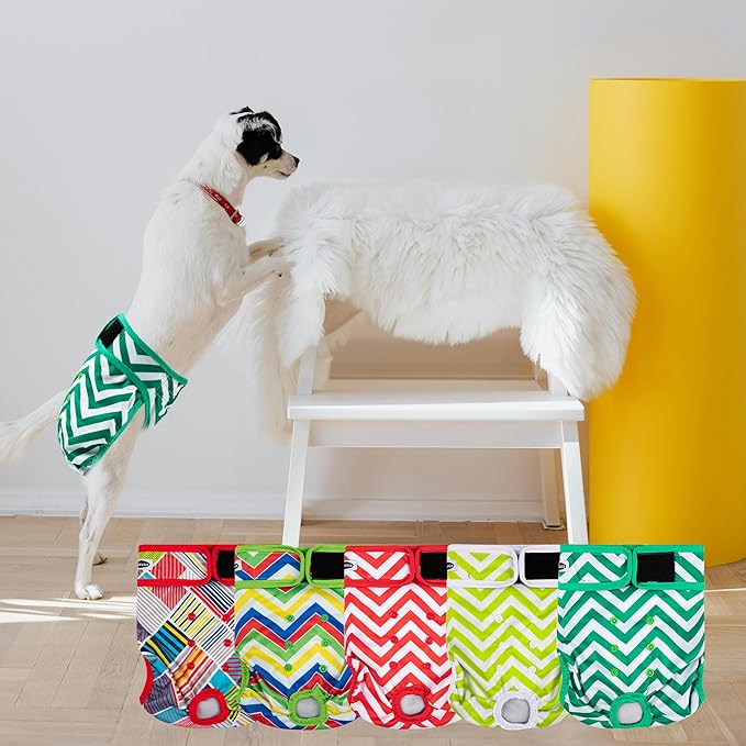 Reusable Washable Dog Diapers Female, Highly Absorbent Doggie Diapers, Size Adjustable Puppy Diapers for Dog Period Panties(5 Pack)