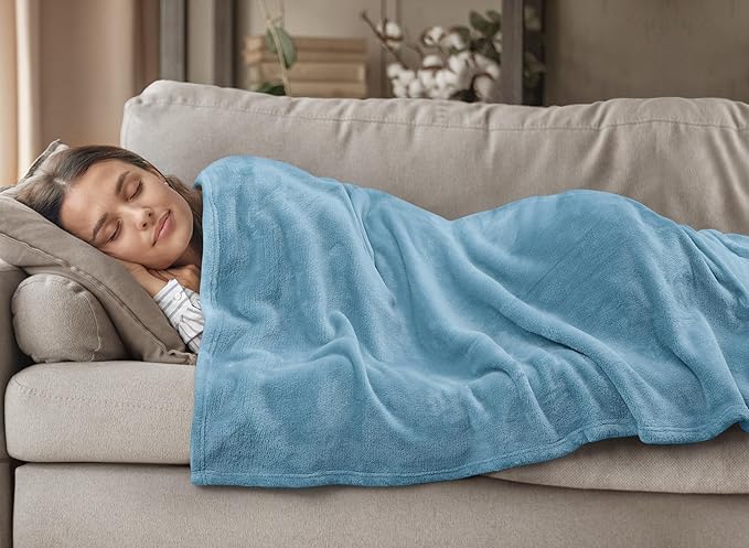 Utopia Bedding Washed Blue Fleece Blanket Queen Size Lightweight Fuzzy Soft Anti-Static Microfiber Bed Blanket (90x90 Inch)