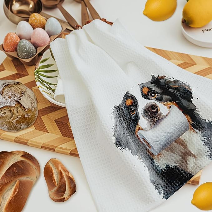 Funny Bernese Mountain Bathroom Hand Towels, Gifts for Bernese Mountain Dog Lovers, Funny Bathtub Dog Hand Towels for Bathroom Toilet Washroom Restroom Decor, 16x24 Inch Set of 2