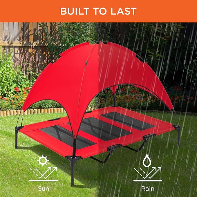 Best Choice Products 48in Elevated Cooling Dog Bed, Outdoor Raised Mesh Pet Cot w/Removable Canopy Shade Tent, Carrying Bag, Breathable Fabric - Red
