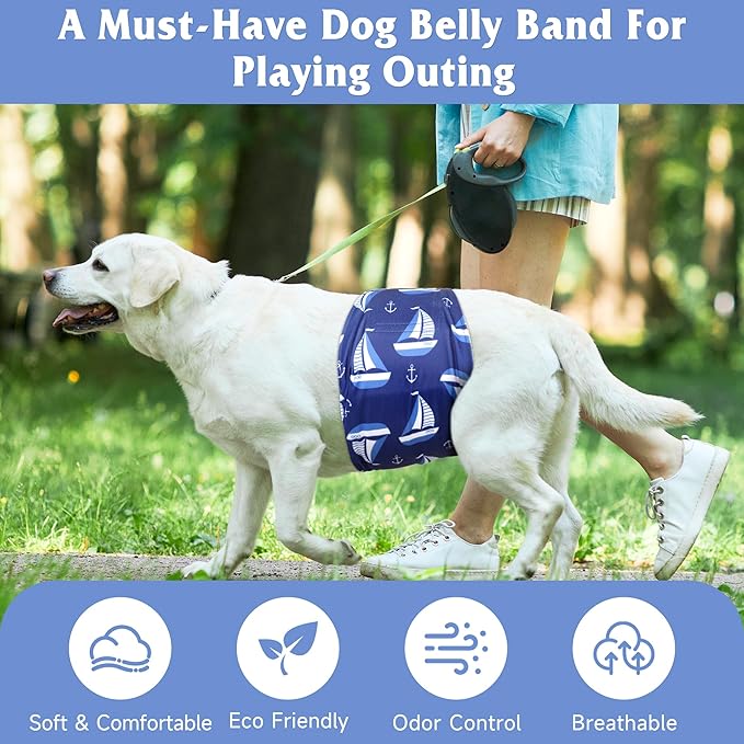 Reusable Dog Diapers Male 3Pcs, Premium Washable Belly Bands for Male Dog XSmall, High Absorbing Male Dog Wraps for Doggie Puppy in Incontinence, Excitable Urination and Training(Seafloor,XS)