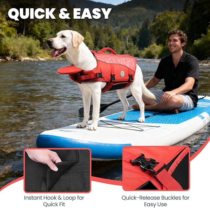 VIVAGLORY Front Float Dog Life Vest, Dog Life Jacket for Swimming & Boating, Swimming Vest with Chin Float & Handle, Ripstop & Buoyancy for Puppy Doggy, XXS, Red