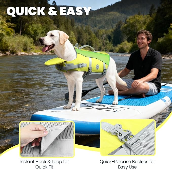 VIVAGLORY Front Float Dog Life Vest, Dog Life Jacket for Swimming & Boating, Swimming Vest with Chin Float & Handle, Ripstop & Buoyancy for Puppy Doggy, XS, Yellow Grey