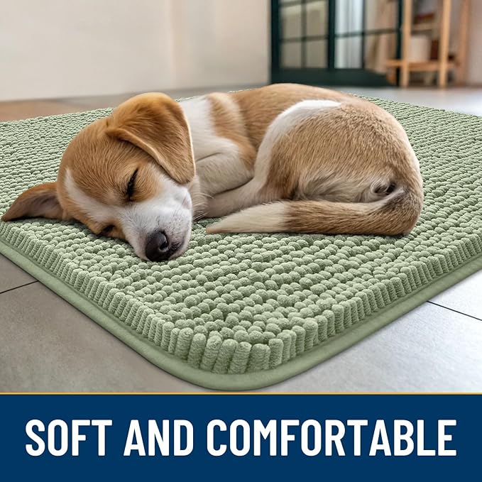 Smiry Dog Door Mat for Muddy Paws 40x32, Absorbs Moisture and Dirt Doormat, Non-Slip Washable Quick Dry Chenille Front Door Mat Indoor Entrance, Entryway Carpet for Inside Floor, Sage Green