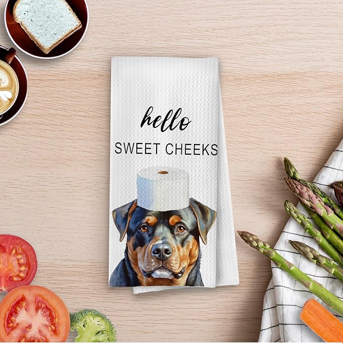 Funny Rottweiler Bathroom Towels - Rottweiler Decorative Waffle Weave Hand Towels for Toilet Bathroom, 16×24 Inches