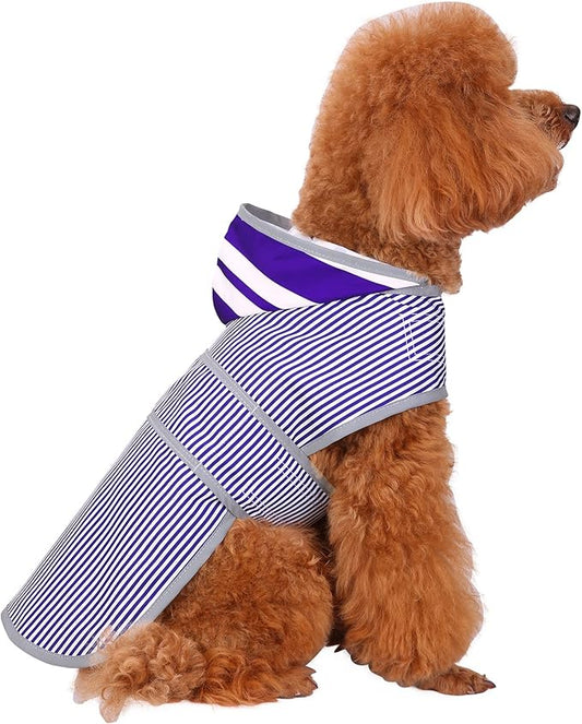 Dog Raincoat for Medium Dogs Puppies Waterproof Jacket Hooded Rain Coats with Reflective Strips Leash Hole & Poncho Adjustable Fit (Bluestripe,M)