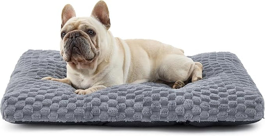 Bedsure Washable Dog Bed Medium Size Dog, Soft Fluffy Bubble Fleece Pet Bed Mat for Deep Sleep, Non-Slip and Machine Washable Kennel Sleeping Pad for Medium Dogs/Puppy, 29"x21"x3", Grey
