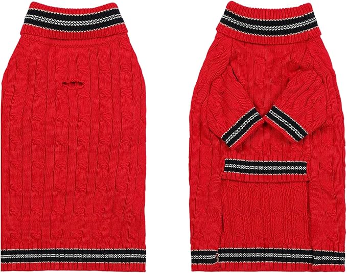 Small/Medium Dog Sweater, Warm Dog Winter Coat w/Sleeves, Comfortable High Neck & Leash Hole, Premium Dog Clothes for Bulldog-Best for Holidays, Daily Walks L Bright Red