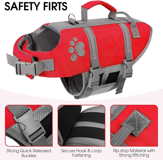 Queenmore Dog Life Jacket Medium, Ripston Dog Life Vest for Swimming, Safty Swim Vest for Medium Dogs, Shark Doggie Swim Vests for Boating Kayaking, Float Pet Preserver with Handle Hook For Water Pool