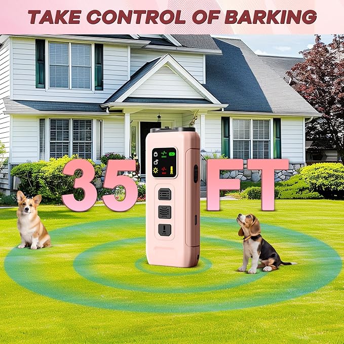 Ultrasonic Dog Bark Deterrent & Anti-Barking Training Device, 3 Modes to Stop Dog Barking, Handheld Tool, Safe, Rechargeable, Compact and Portable, Suitable for Indoor/Outdoor Use(Pink)