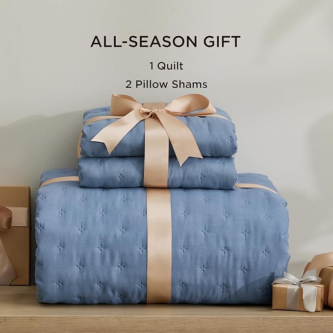 Bedsure King Quilt - Mineral Blue Bedspread King Size & Lightweight Comforter, Modern Coastal Coverlet with Clover Pattern, Ultra Soft All-Season Bedding, 106 x 96 Inches | Stitch-Free Quilting, Ultra Soft, Lightweight, Machine Washable, Pet-Friendly