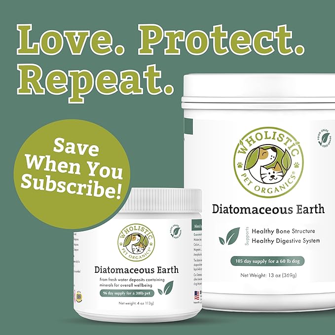 Wholistic Pet Organics Diatomaceous Earth - Food Grade for Dogs & Cats - 26 Oz - Multi Use Powder - Pet Safe Non-Chemical Freshwater Sourced Silica Supports Overall Health - Made in USA - 210 Scoops