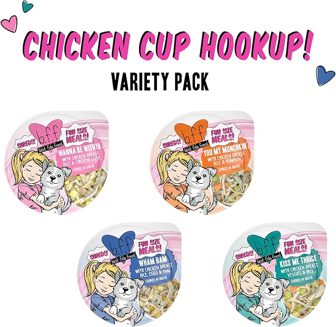 Weruva Best Fido Friend Fun Size Meals for Dogs, Chicken Cup Hookup Variety Pack, 2.75oz Cup, Pack of 8