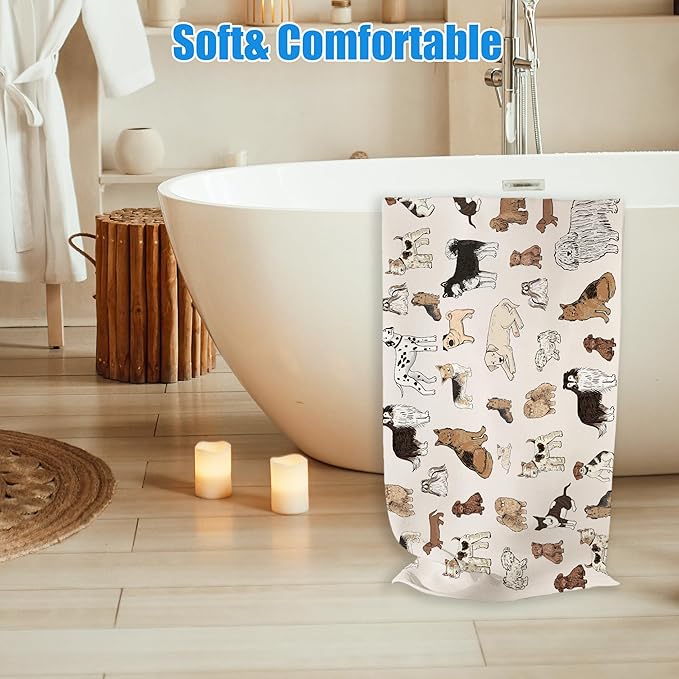 Boho Dog Beach Towel, Dog Lover Gifts, Dogs Sand Beach Towels Gifts for Women, Cute Dogs Quick Dry Bath Pool Towels for Farmhouse Bathroom Swimming Pool, 30x60 Inch