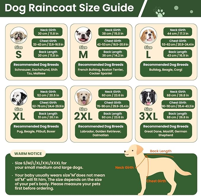 BRKURLEG Dog Raincoat for Small Medium and Large Dogs Waterproof Dog Rain Jacket Adjustable Hooded Dogs Raincoat Pet Rain Coat Poncho with Leash Hole, Reflective Strip, Green, XXL