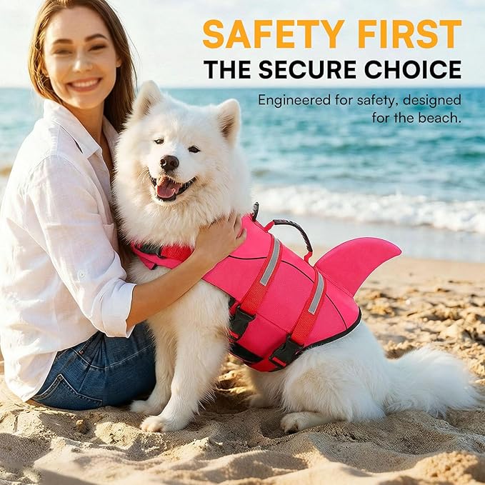 Queenmore Dog Life Jacket High Flotation, Reflective Dog Life Vest for Swimming, Adjustable Dogs Life Preserver Rescue Handle Spring Summer Pool for Small, Medium, Large Dogs (Rosepink,XS)