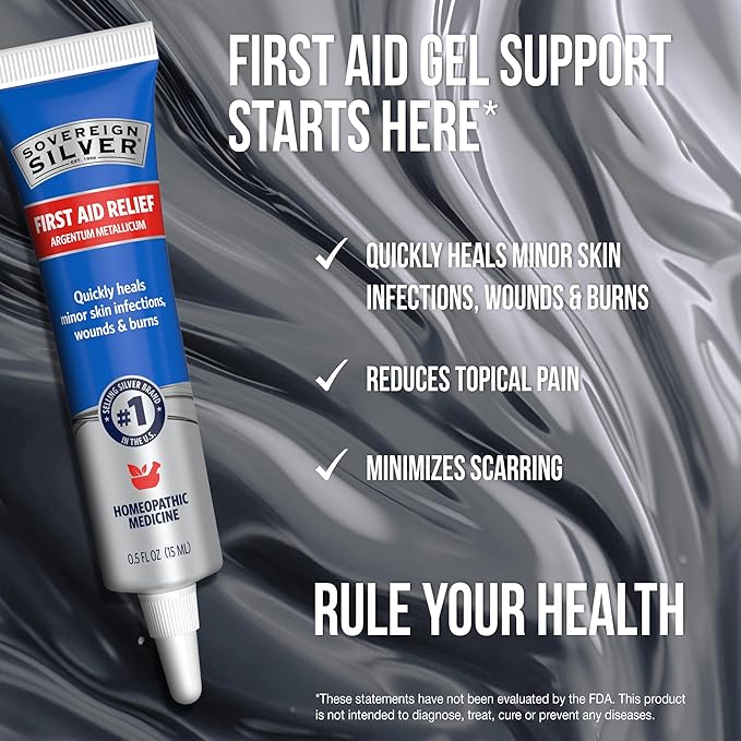 Sovereign Silver First Aid Gel - Homepathic Wound Care Support, Topical Skin Ointment for Burns, Scabs, Scars, Cuts - 0.5 Oz