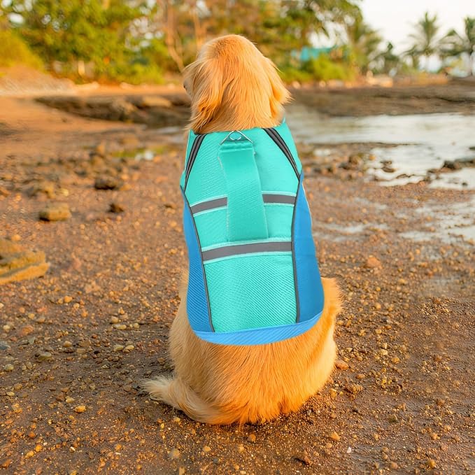 Mklhgty Dog Life Jacket for Swimming & Boating, Ripstop Safety Vest with Rescue Handle, High Buoyancy Preserver for Small Medium Large Dogs