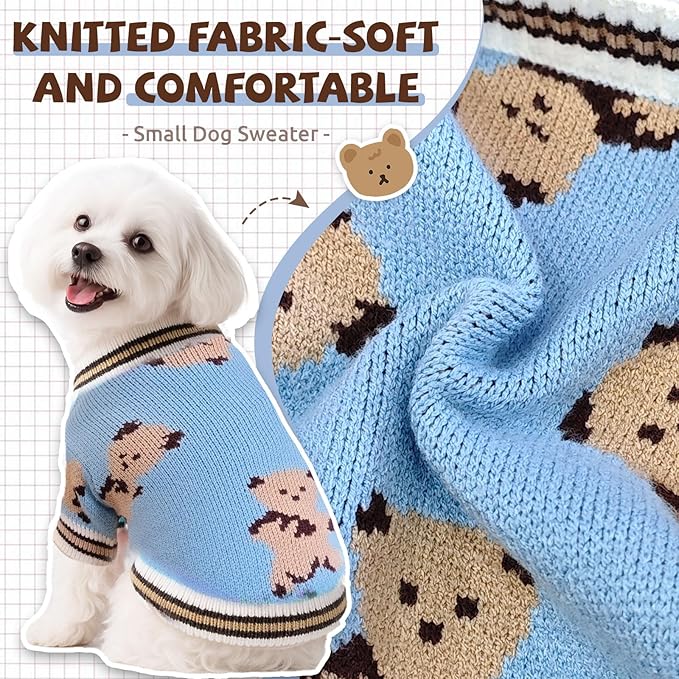 Small Dog Sweaters Cute Bear Knitted Dog Cardigans Clothes for Small Medium Dogs Soft Pet Puppy Cat Knitting Outfits Fall Winter Warm Boy Girl Dogs Knitwear Coat Apparel（Blue,Medium）