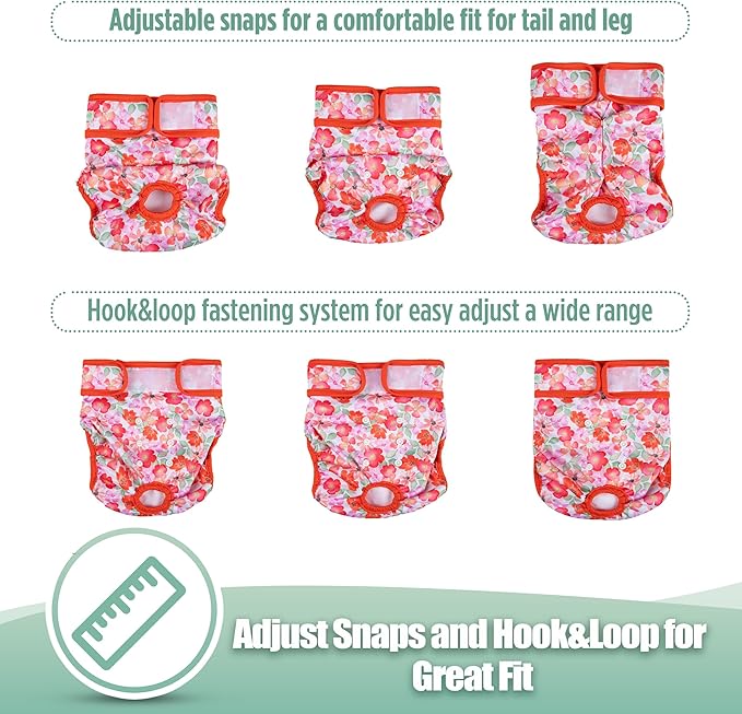 wegreeco Female Dog Diapers, Washable Reusable Pet Puppy Doggie Diapers for Small Medium Large Female Dogs in Heat Period, Doggy Period Panties Small, Blossoms