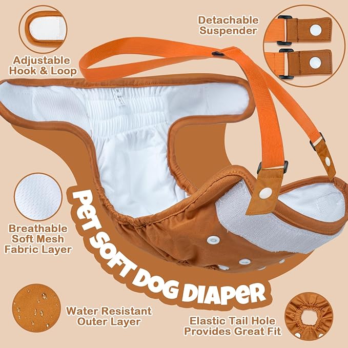 Pet Soft Dog Diapers Female with Suspenders, 3 Pack Reusable Female Dog Diapers for Heat, Dog Period Panties for Doggie in Cycle(X-Large, Deepcolor)