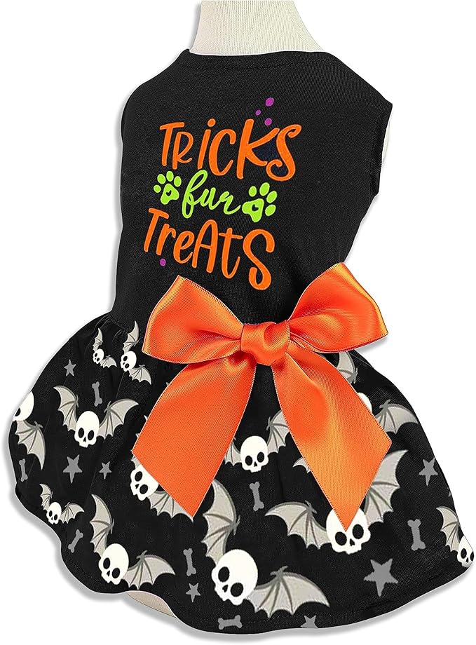 Halloween Dog Dress, Holiday Cat Cotton Outfits Skull Skirt for Small Boys and Girls Puppies Pets Doggie