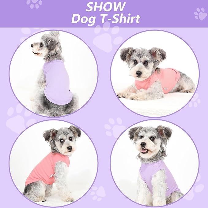 2 Pack Dog Clothes for Small Dogs Summer Dog Shirt Vest Girl Boy Lightweight Puppy T-Shirts Blank Soft and Cool Pet Clothing Sleeveless Medium Large Dog Outfit (Purple+L-Pink, Small)