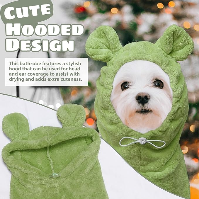 Dog Bathrobe Super Absorbent Towel Robe - Microfiber Bath Towels Fast Drying Coat for Dogs, Cute Dogs Clothes Adjustable Collar & Belly Strap Warm Keeping Hooded Dog Towel (Olive Green, XX-Large)