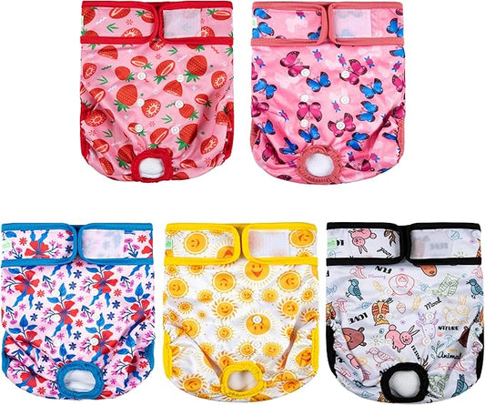 wegreeco Female Dog Diapers, Washable Reusable Pet Puppy Doggie Diapers for Small Medium Large Female Dogs in Heat Period, Doggy Period Panties XX-Large, Strawberries