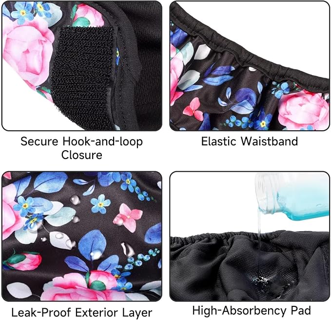 Paw Legend Washable Reusable Female Dog Period Diapers for Heat Doggie Puppy Diapers for Female Dogs (3 Pack, Small)