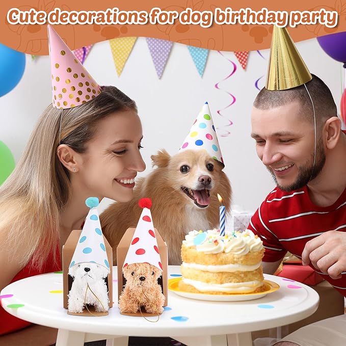 20 Set Mini Plush Toy Stuffed Animals Dogs Set with Birthday Hats Kraft Paper Boxes Small Stuffed Puppy Adopt Pet Gift for Adoption Event Animal Theme Birthday Stocking Stuffers(Dog)
