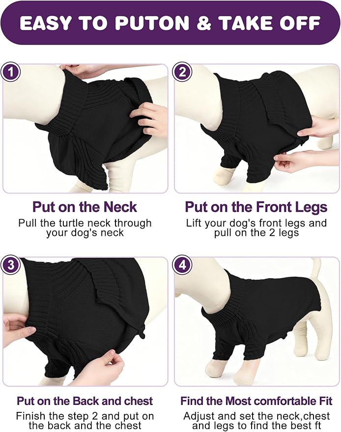 Dog Sweaters for Small Medium Large Dog, Classic Turtleneck Pet Clothes Warm Thermal Doggy Winter Coat, Thick Double Knitting Collar Pullover Cold Weather Puppy Jacket for Indoor & Outdoor Wear