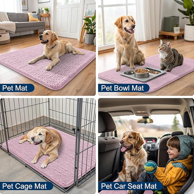 Smiry Dog Door Mat for Muddy Paws 47x24, Absorbs Moisture and Dirt Doormat, Non-Slip Washable Quick Dry Chenille Front Door Mat Indoor Entrance, Entryway Carpet for Inside Floor, Dusty Rose