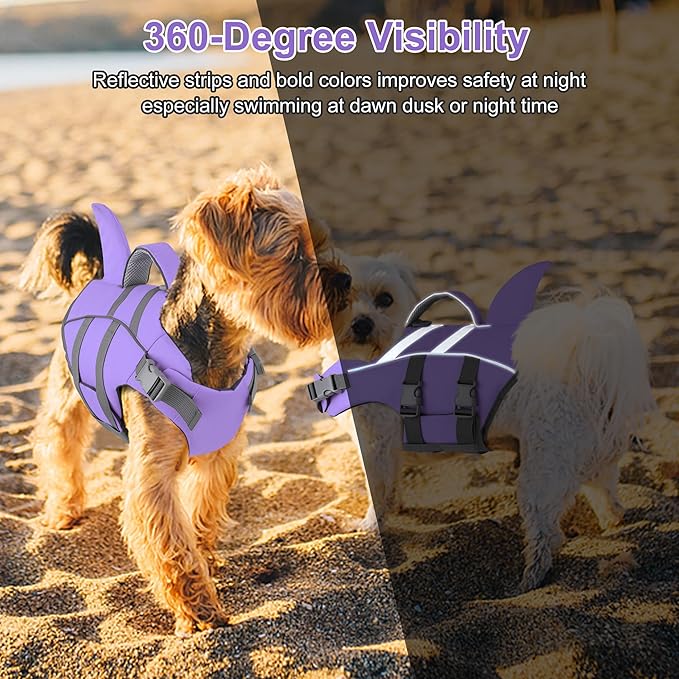 Dogcheer Dog Harness-Style Life Jacket Shark, Reflective Dog Life Vest for Swimming Boating, Puppy Swim Vest, Pet Floating Device for Small Medium Large Dogs - Taro Purple,XL