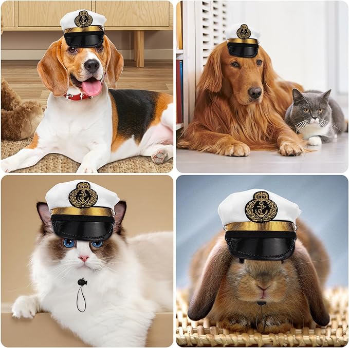 Amosfun Pet Captain's Hat Sailors Sea Captain White Hat Dog Cat Puppy Sailor Halloween Cosplay Costume 5.3 Inch