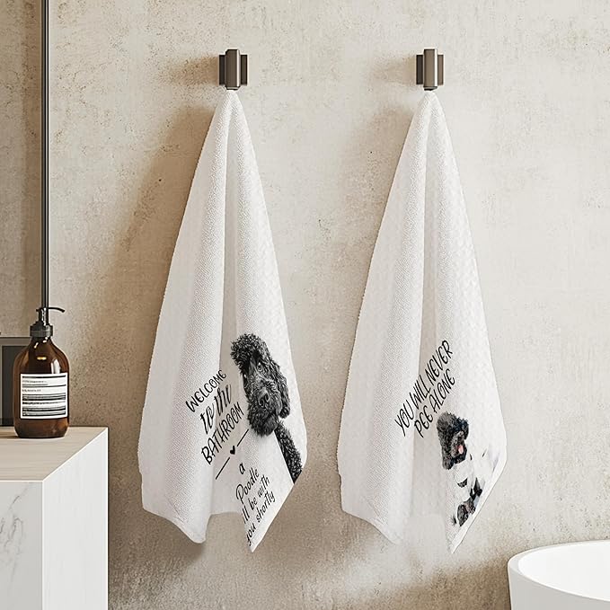 Cabana Bro Funny Black Poodle Bathroom Hand Towels, Poodle Gifts for Women Men, Dog Lover Gifts, Welcome to The Bathroom Decorative Hand Towels for Bath Room Washroom, 16x24 Inch Set of 2