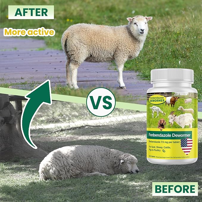Fenbendazole for Goats, Sheep, Dog, Cattle, Poultry & More, Tapeworms, Roundworms & Hookworms, 100 Tablets