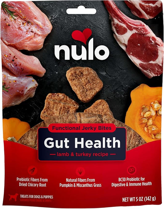 Nulo Functional Jerky Gut Health Lamb & Turkey Dog Treats 5 OZ Bag