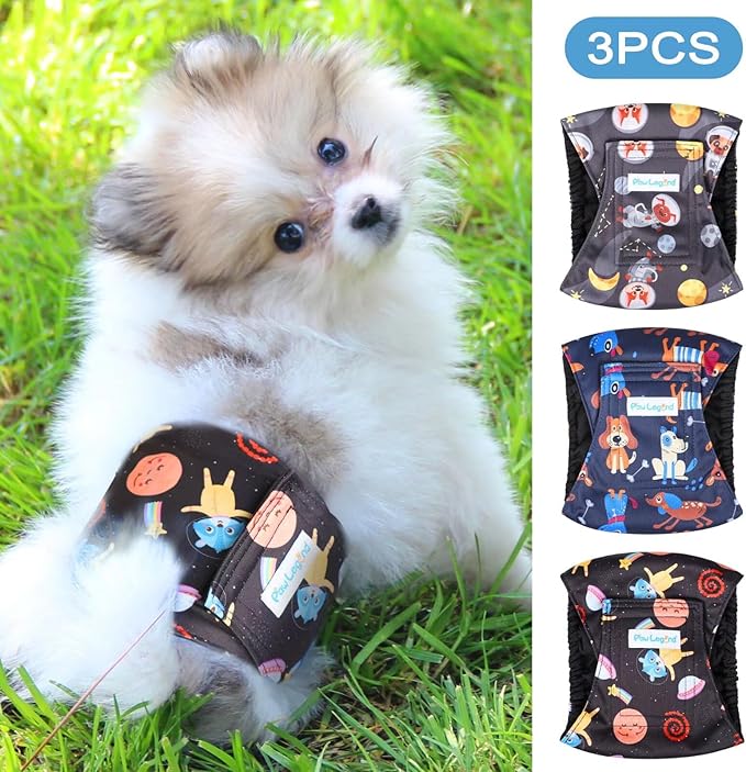 Paw Legend Washable Dogs Diapers Male Dog Belly Bands for Male Dogs Diapers Reusable Puppy & Doggie Diapers Male (3 Pack, Large)