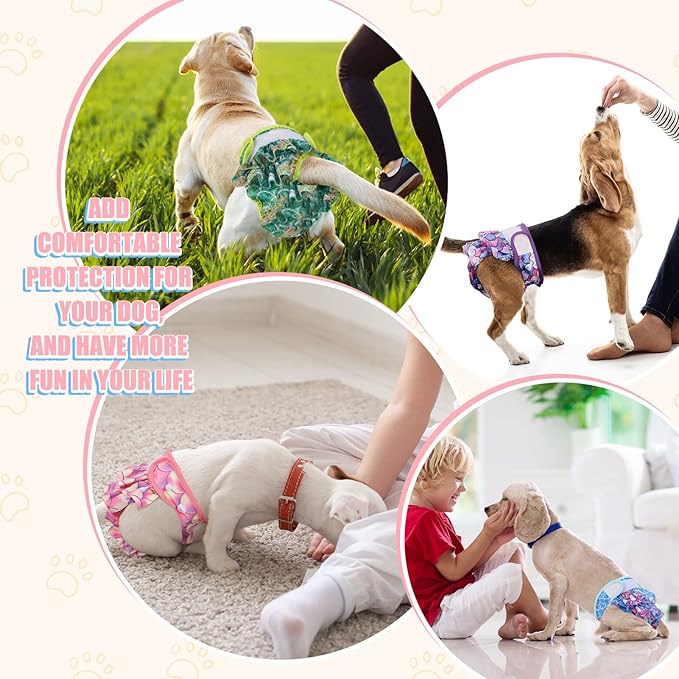 4 Pack Dog Diapers Female Washable Dog Diapers Reusable Puppy Diapers Highly Absorbent Comfortable Doggy Diapers for Dogs in Heat or Excitable Urination (XS, Mermaid)