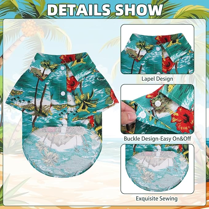 KOOLTAIL Dog Hawaiian Shirt, Dog Summer Clothes with Leash D-Ring for Small Medium Dogs, Floral Cool Beach Puppy Shirts with Sun Protection,Breathable Soft Pet Outfit Indoor&Outdoor Boy&Girl, Green M