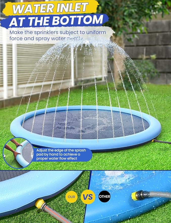 Splash Pad Non-Slip Dogs Cool Sprinkler Pool Extra Large Splash Pads for Kids Dog Baby Wading Pool Summer Outdoor Play Water Fun Toy Gift Easy to Use/Clean 97 inch