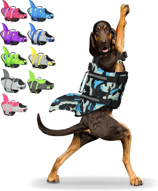 Fragralley Shark Dog Life Jacket, High Buoyancy with Tear-Resistant Nylon, Dog Float Vest for Swimming and Boating, Pet Life Preserver for Small Medium Large Dogs (PFD)