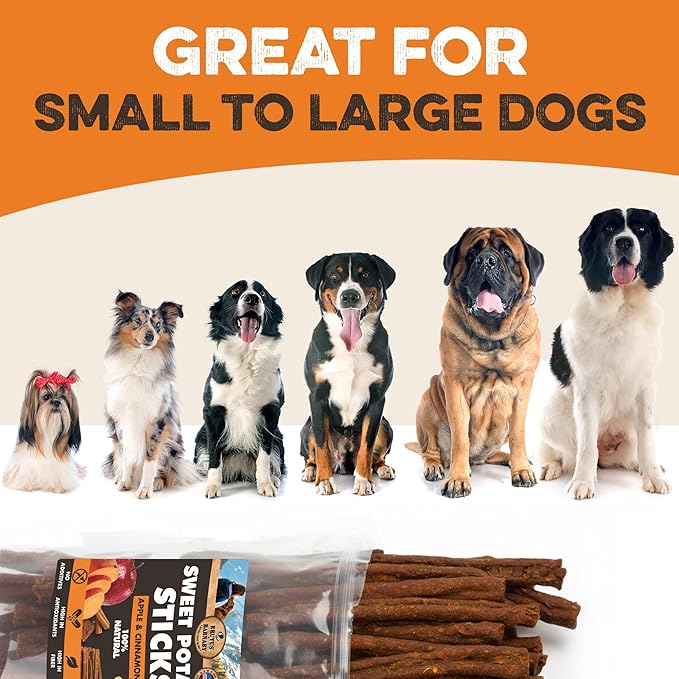 BRUTUS & BARNABY USA Sweet Potato Dog Treats - Crunchy Grain Free Cinnamon Apple Sticks, Promotes Positive Gut Health with Natural Anti-Diarrhea Properties (Cinnamon & Apple, 2 lb)