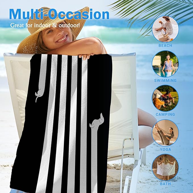 Cute Dog Dachshund Beach Towel Gifts for Dog Lovers Owner, Funny Black and White Wiener Microfiber Quick Dry Travel Sand Free Beach Towels Oversized Decor for Bathroom Swimming Pool 30x60 Inch