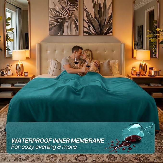 Luciphia 100% Waterproof Blanket for Adults or Small Medium Dogs, Soft Polar Fleece Pet Throw Blankets for Couch Protector Washable, Reversible Leakproof Furniture Protection,Teal Camel,57x40 inch