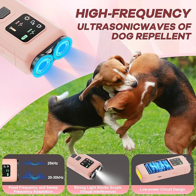 Ultrasonic Dog Bark Deterrent & Anti-Barking Training Device, 3 Modes to Stop Dog Barking, Handheld Tool, Safe, Rechargeable, Compact and Portable, Suitable for Indoor/Outdoor Use(Pink)