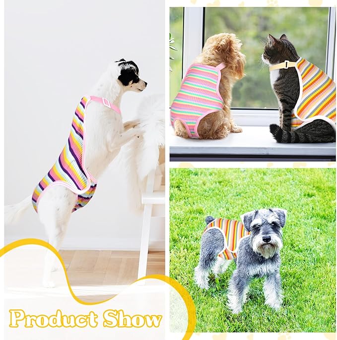 Nuanchu 3 Pcs Female Dog Diaper Sanitary Panties with Adjustable Suspender, Washable Reusable Doggie Diapers for Small Medium Large Dog in Heat Period Menstrual Pet Cats Ducks(Rainbow Pattern,S)