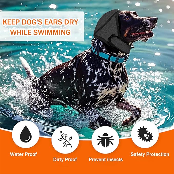 BAMY Swimming Waterproof Dog Ear Caps, Calming Large Dog Ears Cover, Pet Shower Muffs for Ear Protection for Bath for Grooming (Gray, S (Head Circumference 10"-15"))